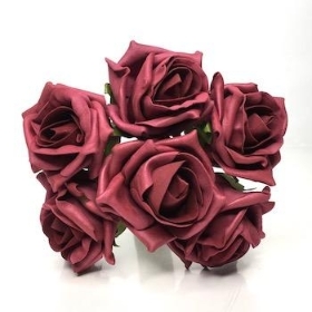 Burgundy Foam Rose 6cm x 6 