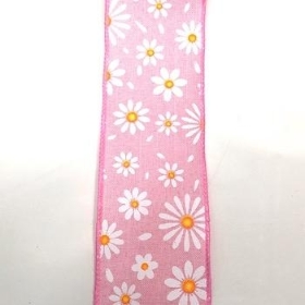 Pink And White Daisy Ribbon 63mm
