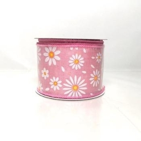 Pink And White Daisy Ribbon 63mm