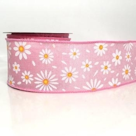 Pink And White Daisy Ribbon 63mm