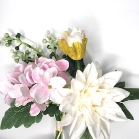 Ivory Dahlia And Hydrangea Bundle 32cm