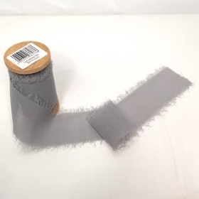 Grey Frayed Edge Chiffon Ribbon 50mm