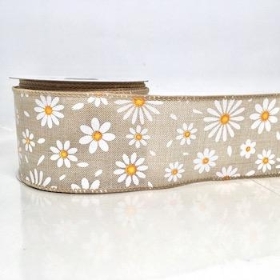 Natural And White Daisy Ribbon 63mm