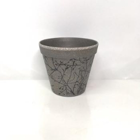 Grey Straw Pot With Branch Design 11cm