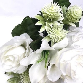 Ivory Rose And Thistle Bush 32cm