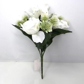 Ivory Rose And Thistle Bush 32cm