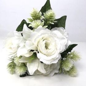 Ivory Rose And Thistle Bush 32cm