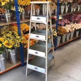 Wooden Ladder With Metal Trays 154cm