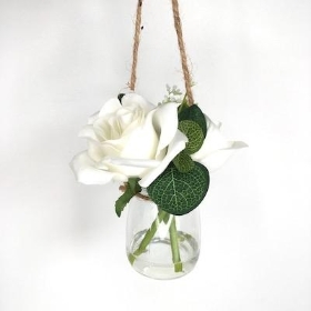 White Rose In Hanging Vase 12cm
