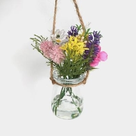 Mixed Flowers In Hanging Vase 12cm