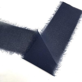 Navy Frayed Edge Chiffon Ribbon 50mm