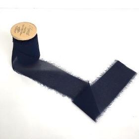 Navy Frayed Edge Chiffon Ribbon 50mm