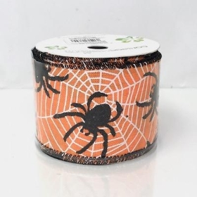 Orange Spiders Web Ribbon 60mm