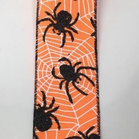 Orange Spiders Web Ribbon 60mm