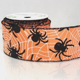 Orange Spiders Web Ribbon 60mm