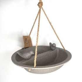 Grey Straw Hanging Bird Bath Feeder 27cm