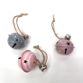 Pink And Grey Hanging Bells 4cm