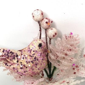 Pink Glitter Bird Pick 20cm