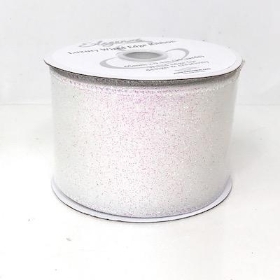 White Iridescent Glitter Ribbon 63mm